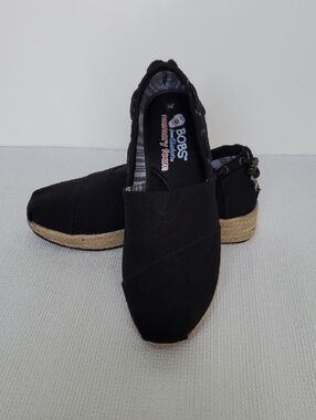 BOBS from Skechers Black Memory Foam Slip-On Wedge Espadrilles Shoes